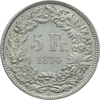 5 Franken 1874 B - Bern - Sitzende Helvetia